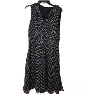 W.O.N.Y Silk Polka Dot V Neck Ruffle Sleeveless‎ Dress Black White 10